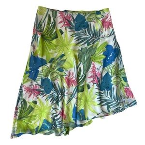 VINTAGE 90S NINE & COMPANY ASYMMETRICAL FLOWER MIDI SKIRT TROPICAL 14 WOMENS